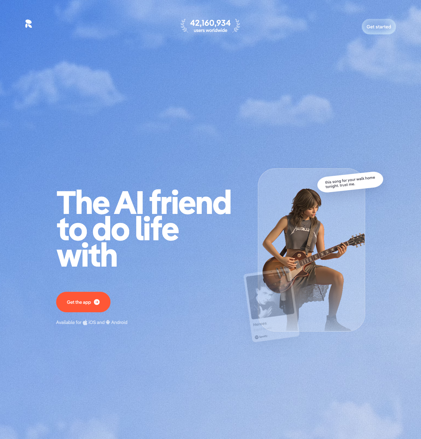 Replika homepage captured in a browser frame, July 2026